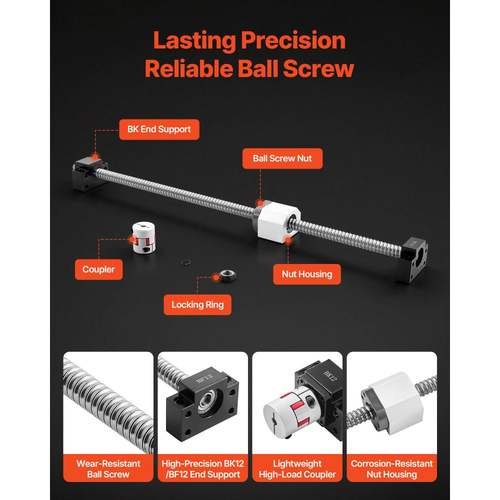 Κιτ Γραμμικών Οδηγών Ράγας VEVOR, HGR20, 2 τεμάχια Γραμμικές Ράγες 600 mm (23,62 ίντσες) και 1 τεμάχιο Βίδα με Σφαιρική Σφαίρα, 4 τεμάχια Μπλοκ Ολίσθησης, με Στήριγμα Άκρης BF12/BK12, Σύνδεσμο και Περίβλημα Παξιμαδιού, για DIY Φρέζες CNC Τόρνους