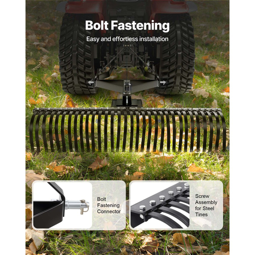 Ρυμούλκηση πίσω από το μηχάνημα αποκοπής θάμνων VEVOR, Ρυμούλκηση μηχανήματος αποκοπής θάμνων 1525 mm με 32 χαλύβδινα δόντια, Τσουγκράνα αποκοπής θάμνων γκαζόν 3 σημείων με εξαρτήματα για τρακτέρ, Τσουγκράνα τοπίου για κήπο, αγρόκτημα, γρασίδι
