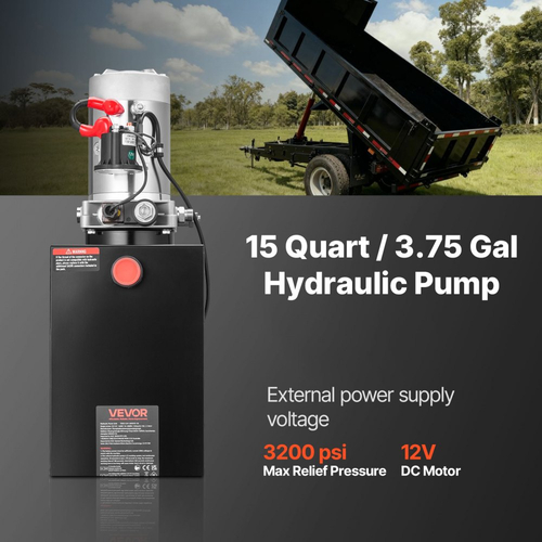 Υδραυλική μονάδα ισχύος VEVOR 15 L, αντλία ρυμούλκησης απλής ενέργειας, μέγιστη πίεση εκτόνωσης 22 MPa και ρυθμός ροής 3,4 L/min, υδραυλική αντλία DC 12V με μεταλλική δεξαμενή για ανύψωση ρυμούλκας και αυτοκινήτου