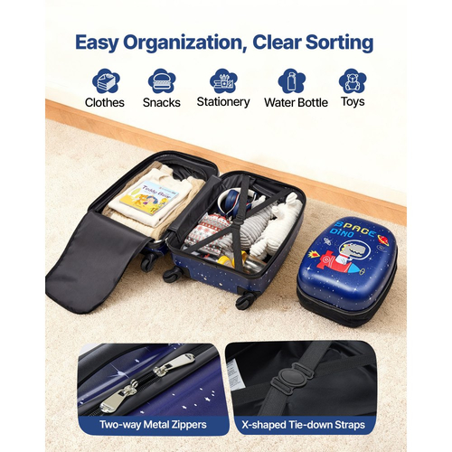 Σετ αποσκευών VEVOR για παιδιά, 2 τεμάχια, βαλίτσα 45,7 cm με σκληρές ρόδες και σακίδιο πλάτης με σκληρό κέλυφος, σετ αποσκευών με δεινόσαυρο για παιδιά, δώρο γενεθλίων για κορίτσια και αγόρια, εγκεκριμένο από αεροπορική εταιρεία