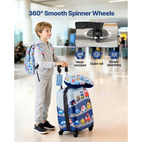 Σετ Παιδικών Αποσκευών VEVOR, 5 Τεμαχίων, Βαλίτσα 45,7 cm με Σκληρές Ρόδες και Σακίδιο Πλάτης & Μαξιλάρι σε σχήμα U, Σετ Παιδικών Αποσκευών Φορτηγού, Δώρο Γενεθλίων για Κορίτσια και Αγόρια, Εγκεκριμένο από Αεροπορική Εταιρεία