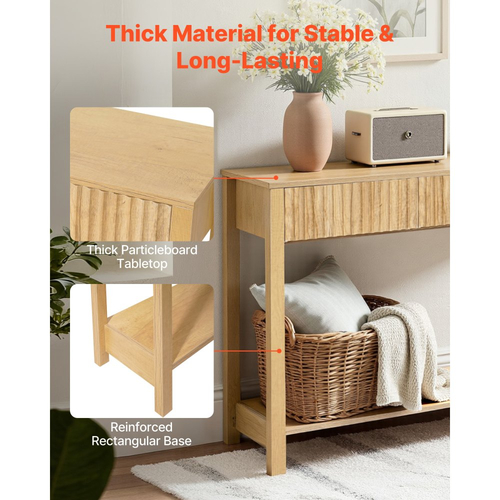 Τραπέζι κονσόλας VEVOR 120 cm, Γραφείο αγροικίας πίσω από τον καναπέ με συρτάρια και κάτω ράφι αποθήκευσης, Ξύλινο ορθογώνιο στενό τραπεζάκι εισόδου για διάδρομο, υπνοδωμάτιο, σαλόνι, φουαγιέ, Burlywood