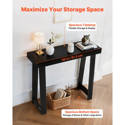Τραπέζι κονσόλας VEVOR 91,5 cm, Μοντέρνο γραφείο πίσω από τον καναπέ, Ξύλινο ορθογώνιο γραφείο εισόδου, Στενό μακρύ τραπέζι καναπέ, Ιδανικό για διάδρομο, υπνοδωμάτιο, σαλόνι, φουαγιέ, Εύκολη συναρμολόγηση, Μαύρο