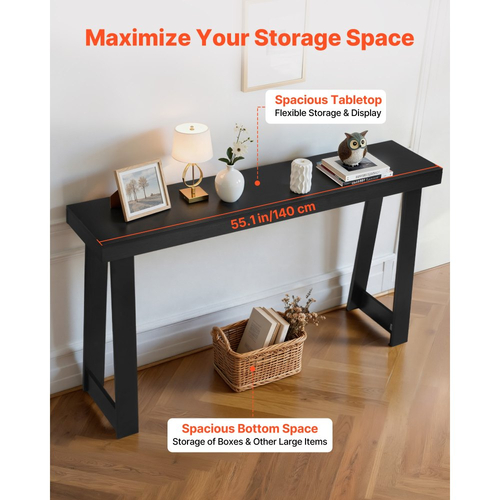 Τραπέζι κονσόλας VEVOR 140 cm, Μοντέρνο γραφείο πίσω από τον καναπέ, Ξύλινο ορθογώνιο γραφείο εισόδου, Στενό μακρύ τραπέζι καναπέ, Ιδανικό για διάδρομο, υπνοδωμάτιο, σαλόνι, φουαγιέ, Εύκολη συναρμολόγηση, Μαύρο