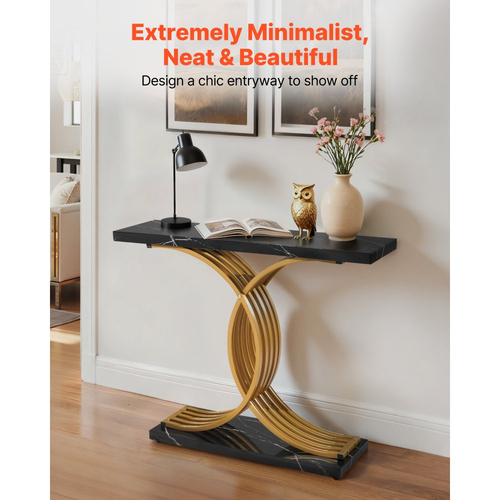 VEVOR Χρυσό Τραπέζι Κονσόλας 100 cm, Μοντέρνο Γραφείο Πίσω από τον Καναπέ, Ξύλινο Ορθογώνιο Γραφείο Εισόδου, Στενό Μακρύ Σταντ για Τραπέζι Καναπέ με Μεταλλικά Πόδια για Διάδρομο, Υπνοδωμάτιο, Σαλόνι, Φουαγιέ, Εύκολη Συναρμολόγηση