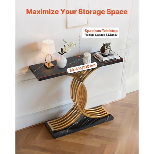 VEVOR Χρυσό Τραπέζι Κονσόλας 100 cm, Μοντέρνο Γραφείο Πίσω από τον Καναπέ, Ξύλινο Ορθογώνιο Γραφείο Εισόδου, Στενό Μακρύ Σταντ για Τραπέζι Καναπέ με Μεταλλικά Πόδια για Διάδρομο, Υπνοδωμάτιο, Σαλόνι, Φουαγιέ, Εύκολη Συναρμολόγηση