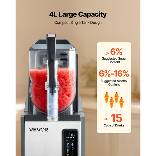 Μηχανή για γλάστρες VEVOR, Μηχανή για γλάστρες 4L/135oz χωρίς πάγο για το σπίτι, Μηχανή για παγωμένα ποτά με μονή δεξαμενή, Μηχανή Margarita με αυτοκαθαρισμό, για παγωμένες Margarita, φραπέ, μιλκσέικ και άλλα