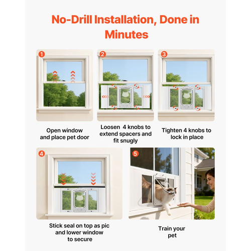 Πόρτα γάτας VEVOR για παράθυρο, ρυθμιζόμενη για πλάτος παραθύρου 686-813 mm, 4 λειτουργίες ασφαλούς κλειδώματος, πλαίσιο αλουμινίου και γυαλί υψηλής διαφάνειας, μαγνητικό κλείσιμο, αδιάβροχη πόρτα γρήγορης τοποθέτησης για γάτες, λευκή