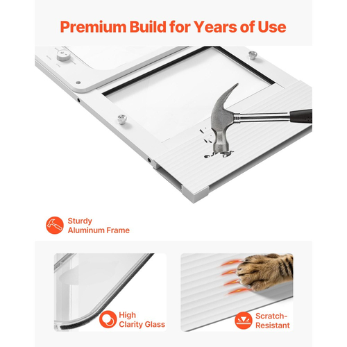 Πόρτα γάτας VEVOR για παράθυρο, ρυθμιζόμενη για πλάτος παραθύρου 787-914 mm, 4 λειτουργίες ασφαλούς κλειδώματος, πλαίσιο αλουμινίου και γυαλί υψηλής διαφάνειας, μαγνητικό κλείσιμο, αδιάβροχη πόρτα γρήγορης τοποθέτησης για γάτες, λευκή