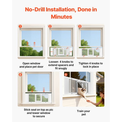 Πόρτα VEVOR για Γάτες, Ρυθμιζόμενη για Πλάτος Παραθύρου 889-1016 mm, 4 Λειτουργίες Ασφαλούς Κλειδώματος, Πλαίσιο Αλουμινίου, Γυαλί Υψηλής Διαφάνειας, Μαγνητικό Κλείσιμο, Ανθεκτική στις Καιρικές Συνθήκες Πόρτας για Γάτες, Λευκή