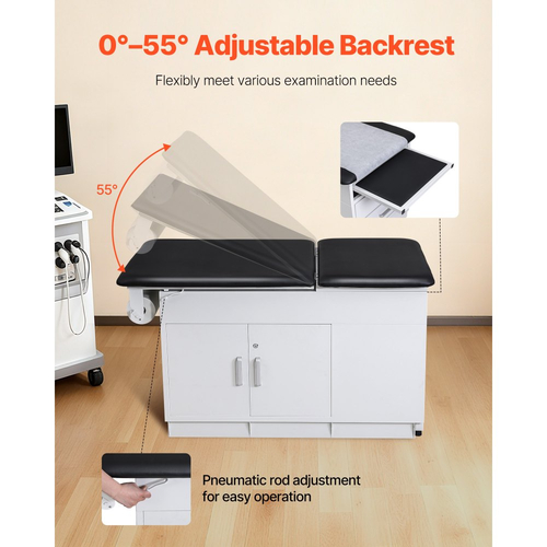 Ιατρικό Εξεταστικό Κρεβάτι VEVOR Pro, Κρεβάτι Ιατρικής Εξέτασης με Ρυθμιζόμενη Πλάτη, Εξεταστικό Κρεβάτι Φυσικοθεραπείας με Κλειδαριές, 2 Συρτάρια, Δοσομετρητής Ρολού Χαρτιού, Σκαμπό & Στήριγμα Ποδιών, Χωρητικότητα 227kg