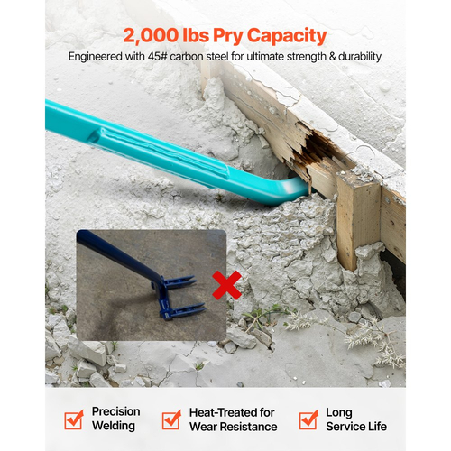 Μπάρα VEVOR Prylever, Χωρητικότητα Βάρους 907 kg, Βαρέως Τύπου Μπάρα με Λαβή από Ανθρακούχο Χάλυβα 1,3 m, Μήκος Λοστού 1,4 m για Σκυρόδεμα, Κατεδάφιση, Λοστό, Ιδανική για Κατασκευές & Βιομηχανική Χρήση