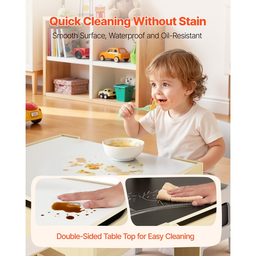 Σετ παιδικού τραπεζιού και 2 καρεκλών VEVOR, Σετ τραπεζιού και καρέκλας για νήπια με χώρο αποθήκευσης κάτω από το τραπέζι, Υφασμάτινο κουτί αποθήκευσης κάτω από τις καρέκλες, Ξύλινο γραφείο για τέχνη, χειροτεχνίες, διάβασμα, μάθηση, σχέδιο, ξύλο Burlywood