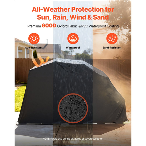 Στέγαστρο αποθήκευσης μοτοσικλέτας VEVOR με κλειδαριά ασφαλείας, σκηνή γκαράζ Oxford Flip-Up 600D, κάλυμμα μοτοσικλέτας βαρέως τύπου για όλες τις καιρικές συνθήκες με παράθυρα εξαερισμού, στέγαστρο οχήματος εξωτερικού χώρου 346x137,5x190 cm, μαύρο