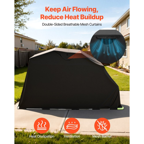 Στέγαστρο αποθήκευσης μοτοσικλέτας VEVOR με κλειδαριά ασφαλείας, σκηνή γκαράζ Oxford Flip-Up 600D, κάλυμμα μοτοσικλέτας βαρέως τύπου για όλες τις καιρικές συνθήκες με παράθυρα εξαερισμού, στέγαστρο οχήματος εξωτερικού χώρου 346x137,5x190 cm, μαύρο