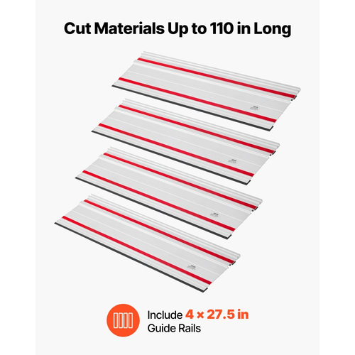 Ράγα οδηγού πριονιού ερπύστριας VEVOR, εύρος κοπής 2794 mm, κιτ που περιλαμβάνει 2 x ράγες οδηγούς αλουμινίου εξωθημένου τύπου 698,5 mm και 3 συνδέσμους, συμβατό με πριόνια ερπύστριας Makita, Festool & WEN, για ξυλουργικές εργασίες