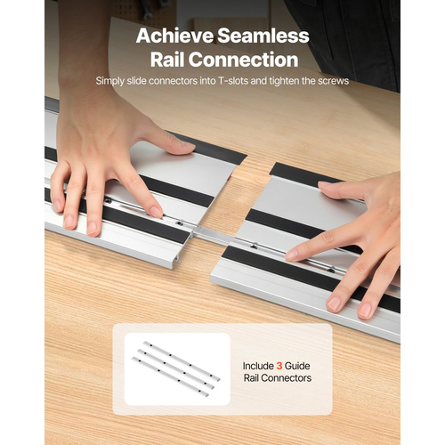 Ράγα οδηγού πριονιού ερπύστριας VEVOR, εύρος κοπής 2794 mm, κιτ που περιλαμβάνει 2 x ράγες οδηγούς αλουμινίου εξωθημένου τύπου 698,5 mm και 3 συνδέσμους, συμβατό με πριόνια ερπύστριας Makita, Festool & WEN, για ξυλουργικές εργασίες