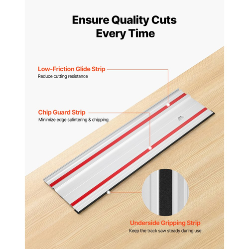 Ράγα οδηγού πριονιού ερπύστριας VEVOR, εύρος κοπής 2794 mm, κιτ που περιλαμβάνει 2 x ράγες οδηγούς αλουμινίου εξωθημένου τύπου 698,5 mm και 3 συνδέσμους, συμβατό με πριόνια ερπύστριας Makita, Festool & WEN, για ξυλουργικές εργασίες