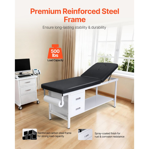 Ιατρικό τραπέζι εξέτασης VEVOR, κρεβάτι εξέτασης και ρυθμιζόμενη πλάτη, τραπέζι εξέτασης φυσικοθεραπείας με συρτάρια, ράφι αποθήκευσης, διανομέας ρολού χαρτιού για κέντρα αποκατάστασης νοσοκομείων και κλινικών, φόρτωση 227kg