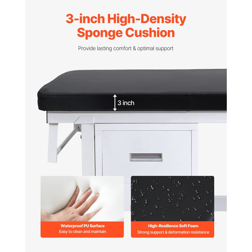Ιατρικό τραπέζι εξέτασης VEVOR, κρεβάτι εξέτασης και ρυθμιζόμενη πλάτη, τραπέζι εξέτασης φυσικοθεραπείας με συρτάρια, ράφι αποθήκευσης, διανομέας ρολού χαρτιού για κέντρα αποκατάστασης νοσοκομείων και κλινικών, φόρτωση 227kg