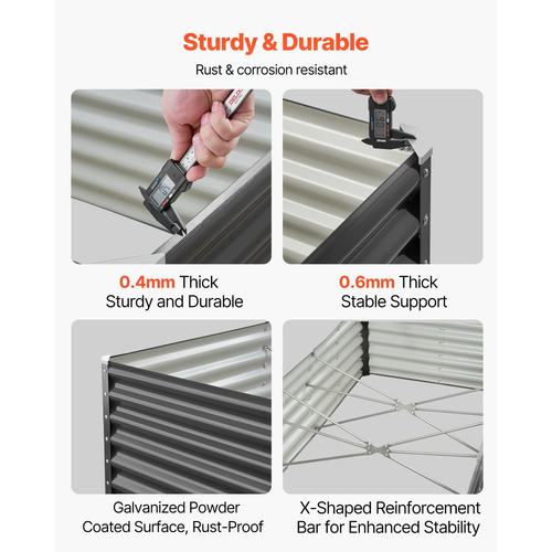 Μεταλλικό υπερυψωμένο παρτέρι VEVOR, γαλβανισμένο κουτί κήπου εξωτερικού χώρου 1,8 x 0,9 x 0,4 m, ανοιχτού πάτου, μεγάλο υπερυψωμένο παρτέρι για καλλιέργεια λαχανικών, λουλουδιών, βοτάνων και παχύφυτων, σκούρο γκρι