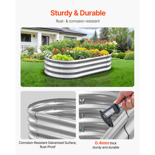 Μεταλλικό υπερυψωμένο παρτέρι VEVOR, 1,2 x 0,6 x 0,3 m οβάλ εξωτερικό κουτί κήπου από γαλβανισμένο σκελετό, ανοιχτού πάτου, μεγάλη υπερυψωμένη γλάστρα για καλλιέργεια λαχανικών, λουλουδιών, παχύφυτων, γαλβανισμένο χρώμα
