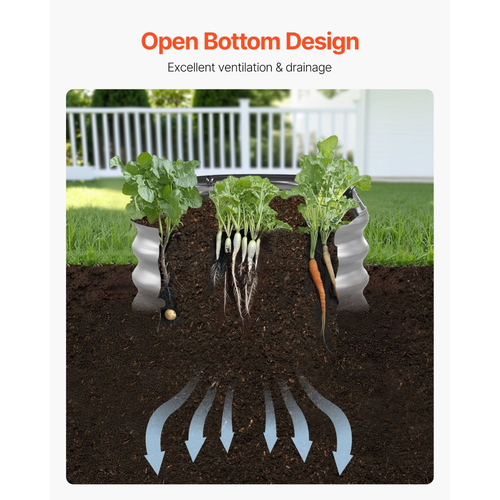 Μεταλλικό υπερυψωμένο παρτέρι VEVOR, 1,2 x 0,6 x 0,3 m οβάλ εξωτερικό κουτί κήπου από γαλβανισμένο σκελετό, ανοιχτού πάτου, μεγάλη υπερυψωμένη γλάστρα για καλλιέργεια λαχανικών, λουλουδιών, παχύφυτων, γαλβανισμένο χρώμα