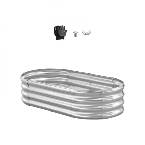 Μεταλλικό υπερυψωμένο παρτέρι VEVOR, 1,2 x 0,6 x 0,3 m οβάλ εξωτερικό κουτί κήπου από γαλβανισμένο σκελετό, ανοιχτού πάτου, μεγάλη υπερυψωμένη γλάστρα για καλλιέργεια λαχανικών, λουλουδιών, παχύφυτων, γαλβανισμένο χρώμα