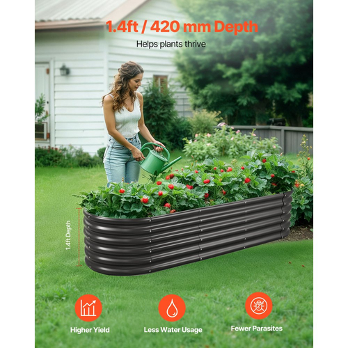 Μεταλλικό υπερυψωμένο παρτέρι VEVOR, 2,0 x 0,6 x 0,4 m οβάλ εξωτερικό κουτί κήπου Galvalume, ανοιχτού πάτου, μεγάλη υπερυψωμένη γλάστρα για καλλιέργεια λαχανικών, λουλουδιών, παχύφυτων, σκούρο γκρι