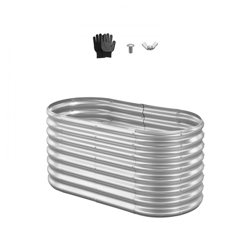 Μεταλλικό υπερυψωμένο παρτέρι VEVOR, 1,2 x 0,6 x 0,6 m οβάλ εξωτερικό κουτί κήπου από γαλβανισμένο σκελετό, ανοιχτού πάτου, μεγάλη υπερυψωμένη γλάστρα για καλλιέργεια λαχανικών, λουλουδιών, παχύφυτων, γαλβανισμένο χρώμα