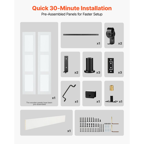 Πόρτα Αχυρώνα VEVOR Δίπτυχη, 914 x 2134 mm, MDF με συρόμενες πόρτες από σκληρυμένο γυαλί, Συμπεριλαμβάνεται κιτ εξαρτημάτων, Σχεδιασμός εξοικονόμησης χώρου, Προσυναρμολογημένα πάνελ για υπνοδωμάτιο, σαλόνι, ντουλάπα, λευκό