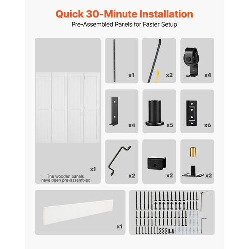 Πόρτα Αχυρώνα VEVOR Δίπτυχη, 1829 x 2134 mm, Πόρτες Ντουλάπας MDF Δίπτυχες Συρόμενες, Περιλαμβάνεται Κιτ Εξοπλισμού, Σχεδιασμός Πλαισίου H που Εξοικονομεί Χώρο, Προσυναρμολογημένα Πάνελ για Υπνοδωμάτιο, Σαλόνι και Διαχωριστικό Δωματίου, Λευκό