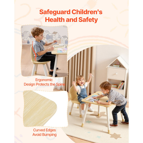 Σετ τραπεζιού και 2 καρεκλών VEVOR για παιδιά, Σετ τραπεζιού και καρέκλας για νήπια με στρογγυλεμένες άκρες και επιφάνεια εργασίας με γκράφιτι, Ξύλινο γραφείο για τέχνη, χειροτεχνίες, διάβασμα, μάθηση, σχέδιο, τάξη/παιδικό σταθμό/σπίτι, Burlywood