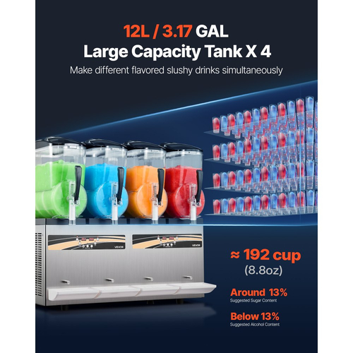 Μηχανή για γλάστρες VEVOR, 12L/3.17Gal x 4 δεξαμενές, Επαγγελματική μηχανή γλάστρας, μηχανή παγωμένων ποτών με αυτοκαθαρισμό, μηχανή Margarita για εστιατόρια, μπαρ, πάρτι για γλάστρες, Margaritas, milkshake και άλλα