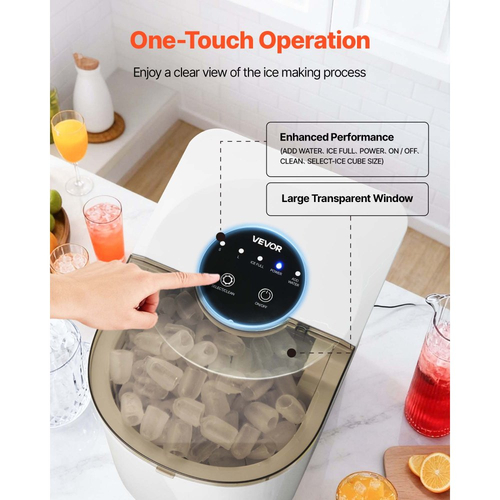 Παγομηχανή VEVOR για πάγκο, 7 κύβοι έτοιμοι σε 6 λεπτά, 11,8 κιλά ανά ημέρα, Αυτοκαθαριζόμενη φορητή μηχανή με σέσουλα πάγου, Μηχανή παραγωγής πάγου με 2 μεγέθη παγωτού τύπου Bullet για σπίτι, κουζίνα, γραφείο, μπαρ και πάρτι