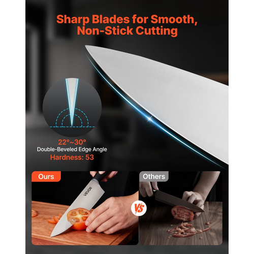 Σετ μαχαιριών κουζίνας VEVOR με μπλοκ και ακονιστήρι, Σετ 15 τεμαχίων από ανοξείδωτο ατσάλι υψηλής περιεκτικότητας σε άνθρακα, μαχαιροπίρουνα κουζίνας με εργονομική λαβή, ράβδο ακονίσματος και ξύλινο μπλοκ υψηλής ποιότητας, για οικιακούς μάγειρες