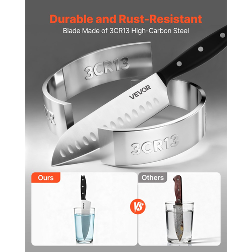 Σετ μαχαιριών κουζίνας VEVOR με μπλοκ και ακονιστήρι, Σετ 15 τεμαχίων από ανοξείδωτο ατσάλι υψηλής περιεκτικότητας σε άνθρακα, μαχαιροπίρουνα κουζίνας με εργονομική λαβή, ράβδο ακονίσματος και ξύλινο μπλοκ υψηλής ποιότητας, για οικιακούς μάγειρες
