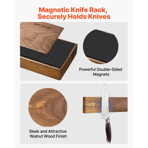 Σετ μαχαιριών κουζίνας VEVOR, σετ 6 τεμαχίων από ανοξείδωτο ατσάλι υψηλής περιεκτικότητας σε άνθρακα, επαγγελματικά μαχαιροπίρουνα κουζίνας με εργονομική λαβή ανθεκτική στις ρωγμές και ισχυρή μαγνητική θήκη μαχαιριών με φινίρισμα καρυδιάς.