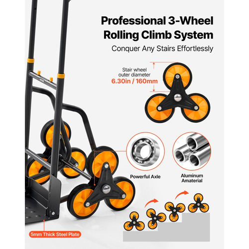 Καρότσι αναρρίχησης σκαλοπατιών VEVOR, χωρητικότητα αναρρίχησης σκαλοπατιών 200 kg, πτυσσόμενο καρότσι βαρέως τύπου με τηλεσκοπική λαβή, 6 ρόδες και 2 κορδόνια ελαστικού, καρότσι αναρρίχησης σκαλοπατιών για το σπίτι, είδη παντοπωλείου, αποθήκη