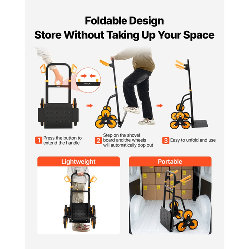 Καρότσι αναρρίχησης σκαλοπατιών VEVOR, χωρητικότητα αναρρίχησης σκαλοπατιών 200 kg, πτυσσόμενο καρότσι βαρέως τύπου με τηλεσκοπική λαβή, 6 ρόδες και 2 κορδόνια ελαστικού, καρότσι αναρρίχησης σκαλοπατιών για το σπίτι, είδη παντοπωλείου, αποθήκη