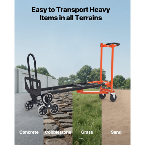 VEVOR 3 σε 1 Βιομηχανικό Μετατρέψιμο Καρότσι Αναρρίχησης Σκάλας, Μέγιστο Φορτίο 350 kg, Πτυσσόμενο Φορτηγά Χειρός με Λαβή & Τροχούς, Βοηθητικό Καρότσι Αναρρίχησης Σκάλας για Μεταφορά & Μετακίνηση, Πορτοκαλί & Ασημί