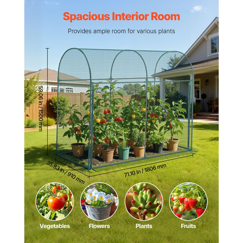 Κλουβί Καλλιέργειας VEVOR, Σκηνή Προστασίας Φυτών 1,8 x 0,91 x 1,5 m με Πόρτα με Φερμουάρ, Ψηλό Κλουβί Καλλιέργειας Ανθεκτικό στον Αέρα, Εύκολο στην Εγκατάσταση, Υπερυψωμένο Κάλυμμα Παρτεριού Εξωτερικού Χώρου με Πλαίσιο, Δίχτυ Φυτών για Κήπο, Αίθριο, Γκαζόν
