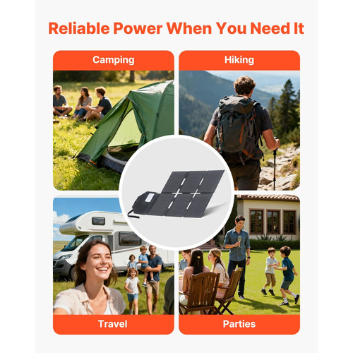 Φορτιστής ηλιακού πάνελ VEVOR 60W, μονοκρυσταλλικό ηλιακό πάνελ 16BB τύπου N, απόδοση 24%, ελαφρύς, φορητός με έξοδο MC4, θύρες Type-C, USB-A και DC για σταθμούς παραγωγής ενέργειας, κατασκήνωση, πεζοπορία