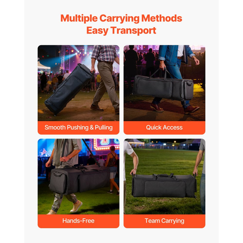 Τσάντα μεταφοράς εξοπλισμού τυμπάνων VEVOR με ρόδες, 1680D, τσάντα μεταφοράς εξοπλισμού σετ τυμπάνων, θήκη μεταφοράς με στιβαρή λαβή, ανθεκτικό φερμουάρ, λείες ρόδες PVC, πολλαπλές τσέπες, για αξεσουάρ υλικού και βάσης, μαύρη