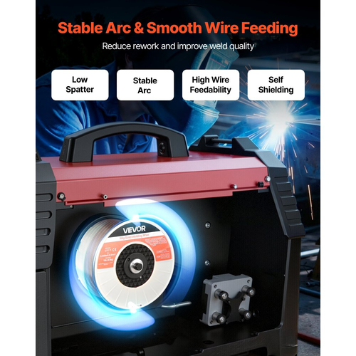 Σύρμα συγκόλλησης MIG VEVOR με πυρήνα ροής, E71T-11 0,9mm 4,5kg, σύρμα συγκόλλησης από μαλακό χάλυβα χωρίς αέριο με χαμηλό πιτσίλισμα για συγκόλληση τόξου σε όλες τις θέσεις, αυτοθωρακισμένο για εξωτερική χρήση