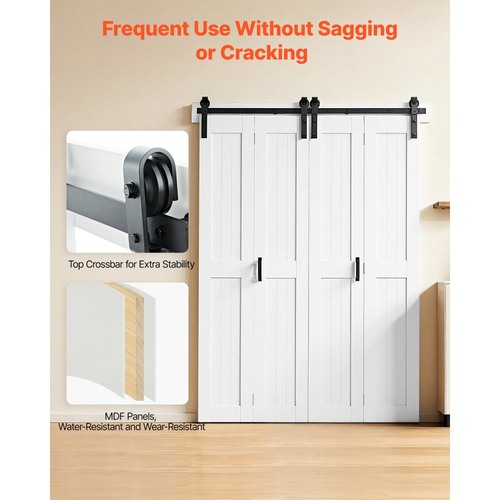 Πόρτα Αχυρώνα VEVOR Δίπτυχη, 1219 x 2134 mm, Πόρτες Ντουλάπας MDF με Διπλό Πτυσσόμενο Συρόμενο Πόρτας, Συμπεριλαμβάνεται Κιτ Εξοπλισμού, Σχεδιασμός Πλαισίου H που Εξοικονομεί Χώρο, Προσυναρμολογημένα Πάνελ για Υπνοδωμάτιο, Καθιστικό και Διαχωριστικό Δωματίου, Λευκό