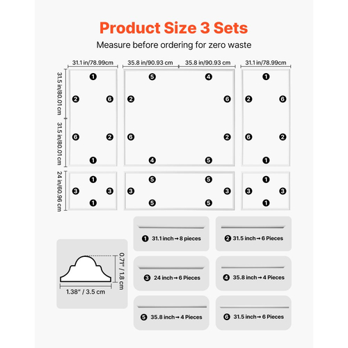 Πακέτο 3 πάνελ επένδυσης τοίχου VEVOR, ελαφρύ βαφόμενο πολυστυρένιο, εύκολο στην εγκατάσταση διακοσμητικό τοίχου για εσωτερική διακόσμηση σαλονιού, υπνοδωματίου, σπιτιού, λευκό (79x160 + 79x61 cm)