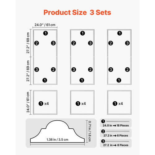 Πακέτο 3 πάνελ επένδυσης τοίχου VEVOR, σετ πάνελ επένδυσης τοίχου, ελαφρύ βαφόμενο πολυστυρένιο, εύκολο στην εγκατάσταση, αδιάβροχο διακοσμητικό φαρδύ προφίλ για εσωτερικό σαλόνι, υπνοδωμάτιο, λευκό (61x137 + 61x61 cm)
