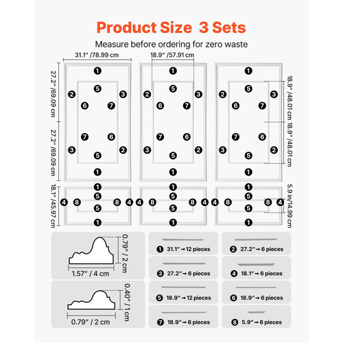 Πακέτο 3 πάνελ επένδυσης τοίχου VEVOR, σετ πάνελ επένδυσης τοίχου με διπλό φαρδύ και στενό προφίλ, ελαφρύ βαφόμενο πολυστυρένιο, εύκολη στην εγκατάσταση διακοσμητική επένδυση τοίχου για εσωτερικό σαλόνι, υπνοδωμάτιο, λευκό