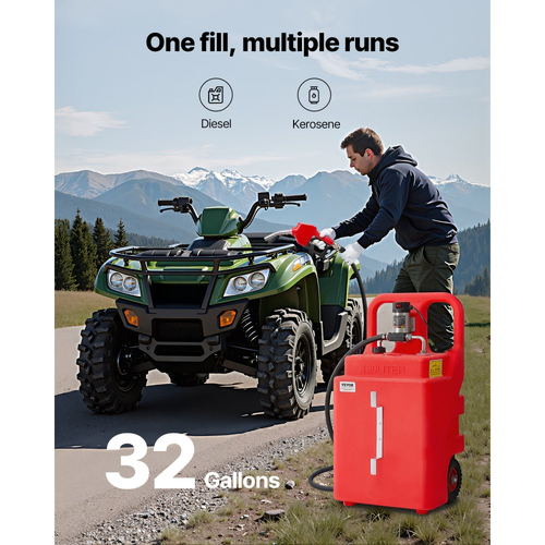 Δεξαμενή Μεταφοράς Ντίζελ VEVOR, 32 γαλόνια, Φορητή Δεξαμενή Κηροζίνης με Ηλεκτρική Αντλία Μεταφοράς 12V DC 10GPM, Σωλήνας Παροχής 13 ποδιών & Αυτοσφραγιζόμενο Ακροφύσιο, Συμβατή με Ντίζελ & Κηροζίνη